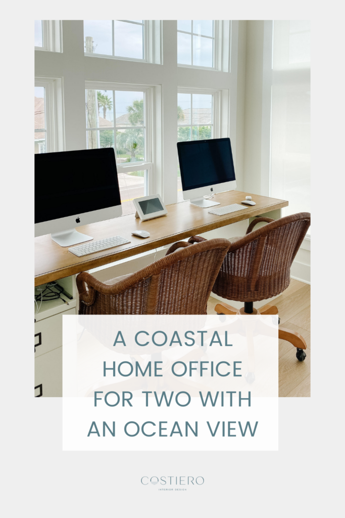 Inspiration for your home office! Check out this coastal home office for two with stunning ocean views! Featuring unique pieces from Ballard Designs.